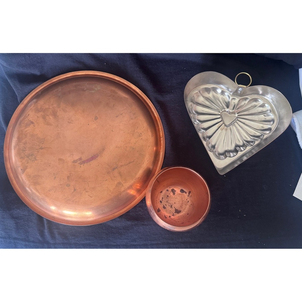Vintage Paul Revere, Coppercraft‎ Guild Set Tray Heart Mold Cup 3 Piece